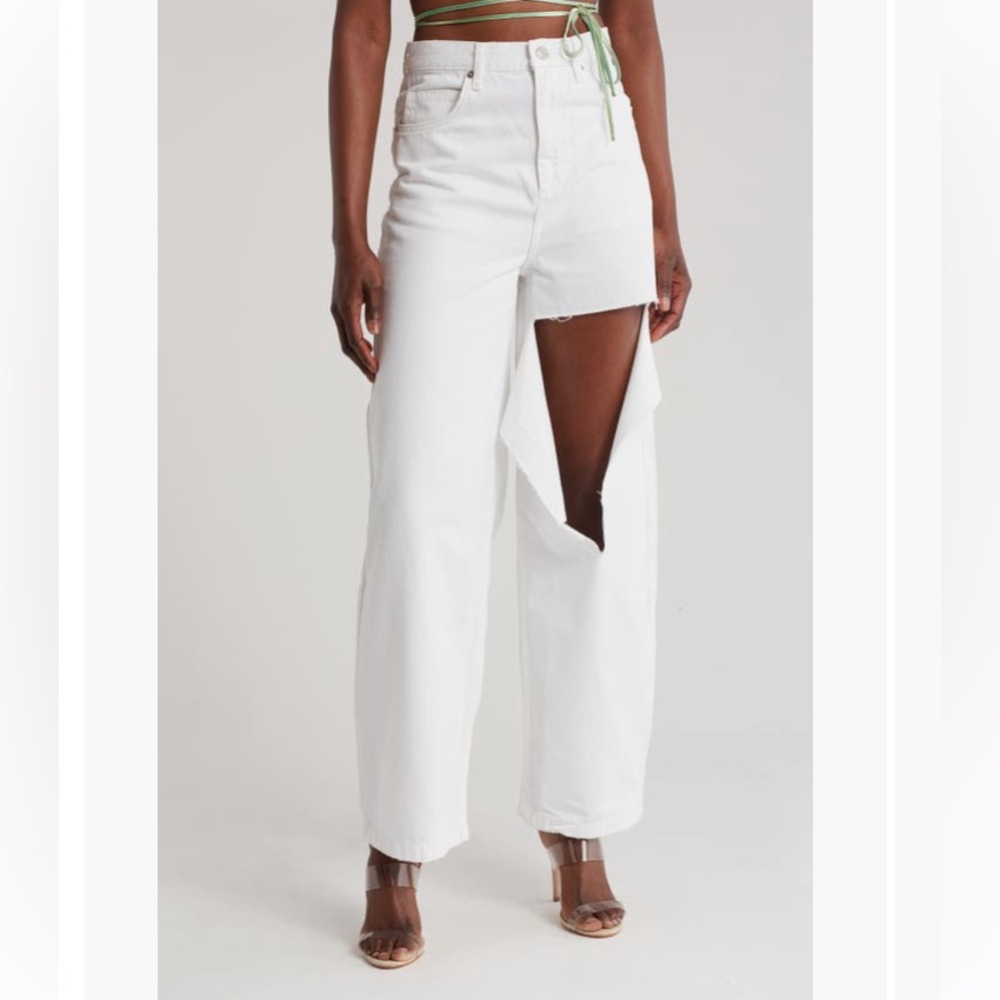 Topshop Ripped Knee Baggy Jeans Tall 28 White